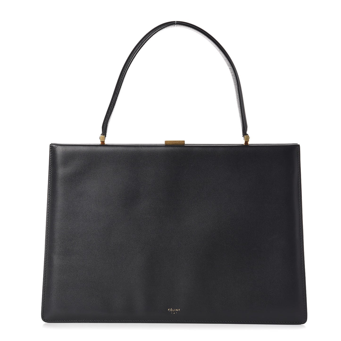 Sleek Calfskin Medium Clasp Bag Black
