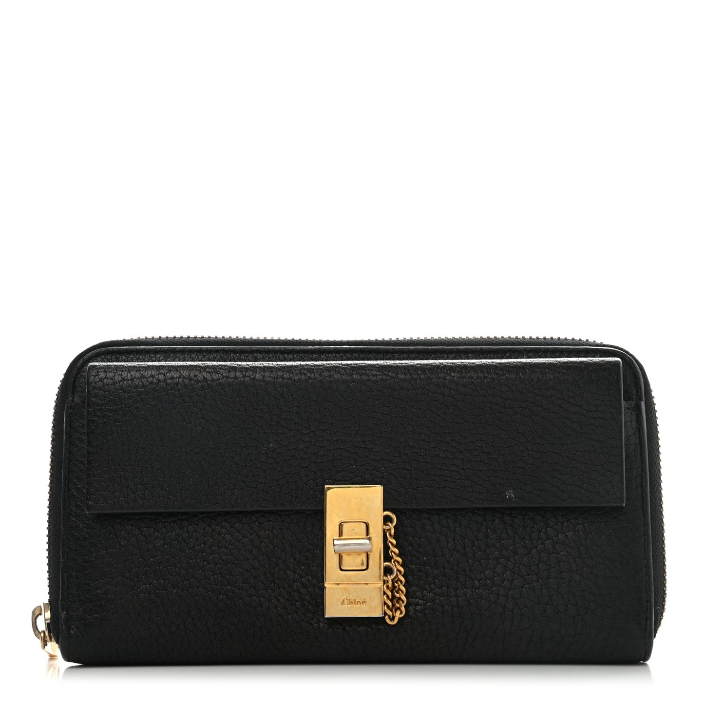 Grained Lambskin Drew Long Wallet with Flap Black