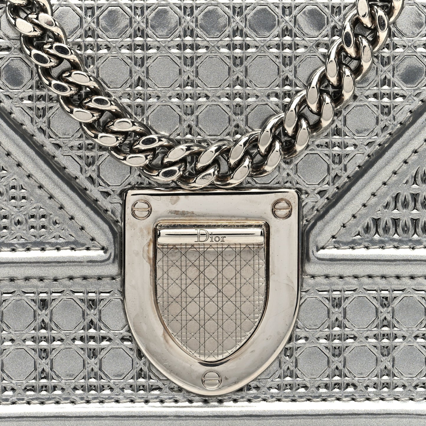 Metallic Patent Micro-Cannage Diorama Wallet on Chain Pouch Silver