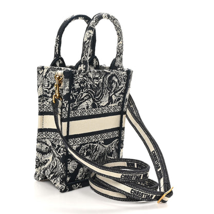 Christian Dior Canvas Toile de Jouy Reverse Embroidered Mini Book Tote Phone Bag Blue 3 of 10