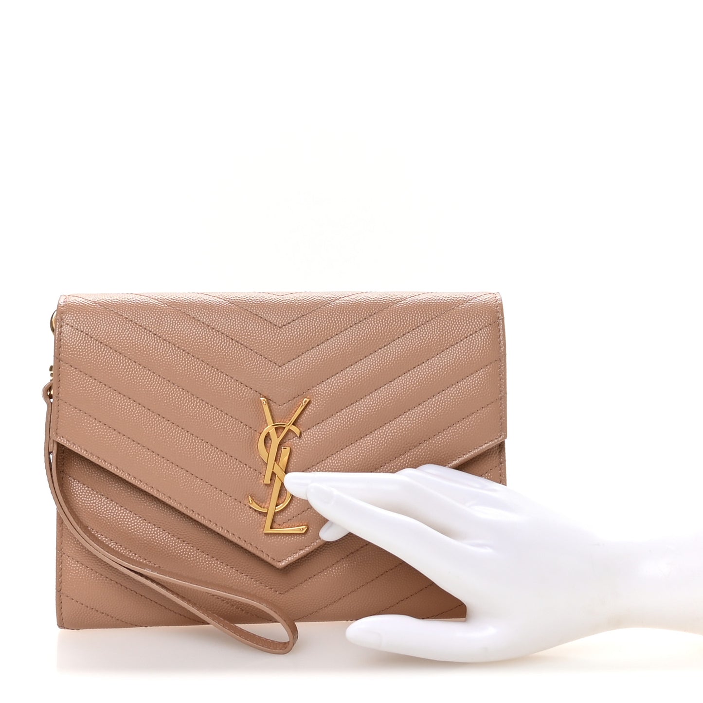 Grain De Poudre Matelasse Chevron Monogram Envelope Clutch Vintage Peach