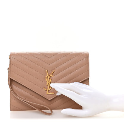 Saint Laurent Grain De Poudre Matelasse Chevron Monogram Envelope Clutch Vintage Peach 2 of 8