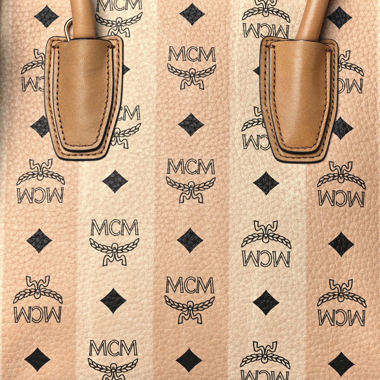 MCM Striped Visetos Small Kathy Double Zip Tote Beige 7 of 9