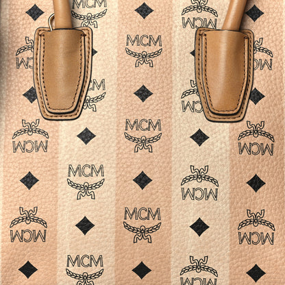 MCM Striped Visetos Small Kathy Double Zip Tote Beige 7 of 9