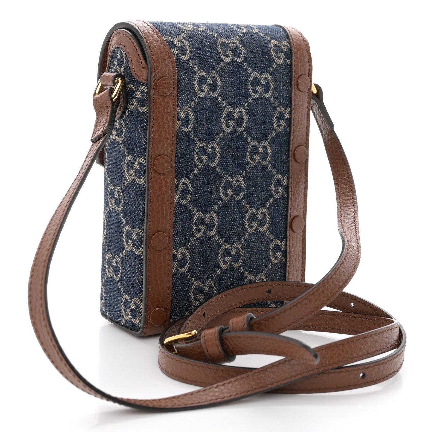 New Denim GG Monogram Dollar Calfskin Mini Horsebit 1955 Crossbody Bag Blue Tea Cuir Epilog