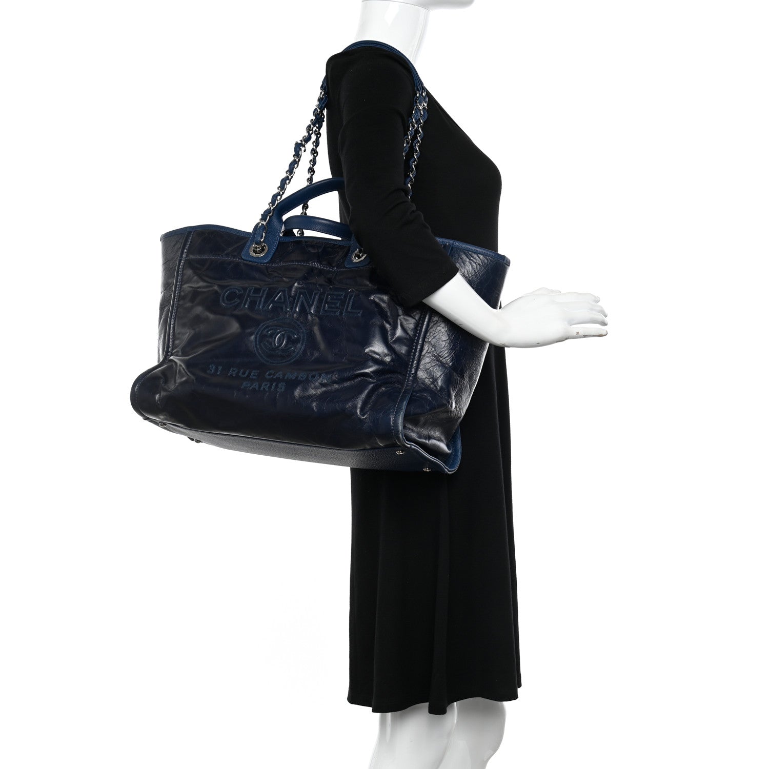 Chanel Glazed Calfskin Large Deauville Tote Blue 2 of 14