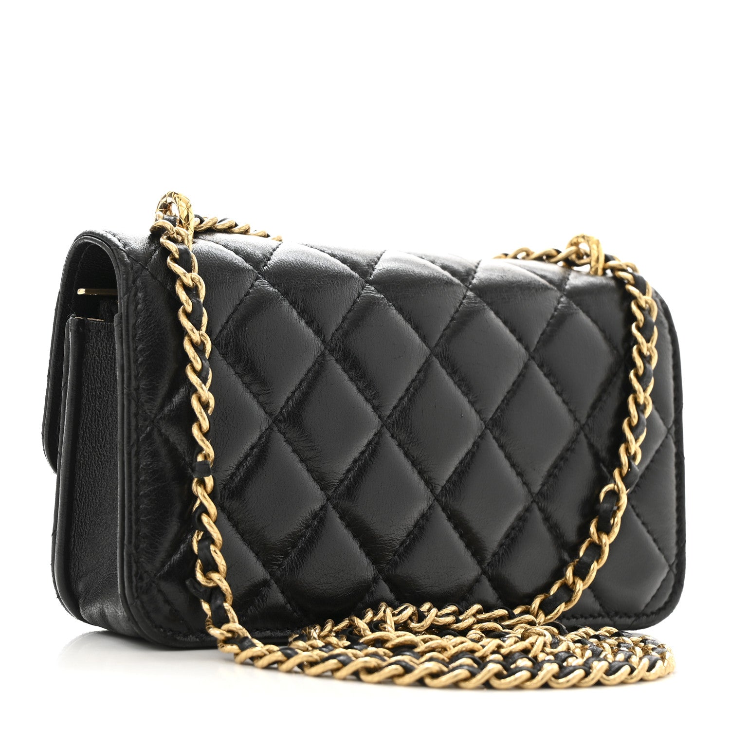 Chanel Lambskin Quilted Dynasty Flap Phone Holder With Chain Black 3 of 12