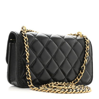Chanel Lambskin Quilted Dynasty Flap Phone Holder With Chain Black 3 of 12