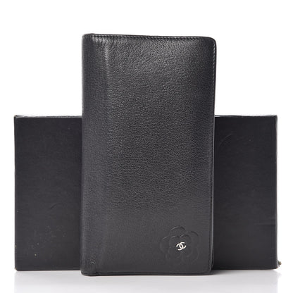 Chanel Goatskin Camellia Embossed Yen Wallet Black 13 of 13