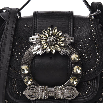 Miu Miu Goatskin Madras Soft Calfskin Crystal Embellished Dahlia Shoulder Bag Black 16 of 16