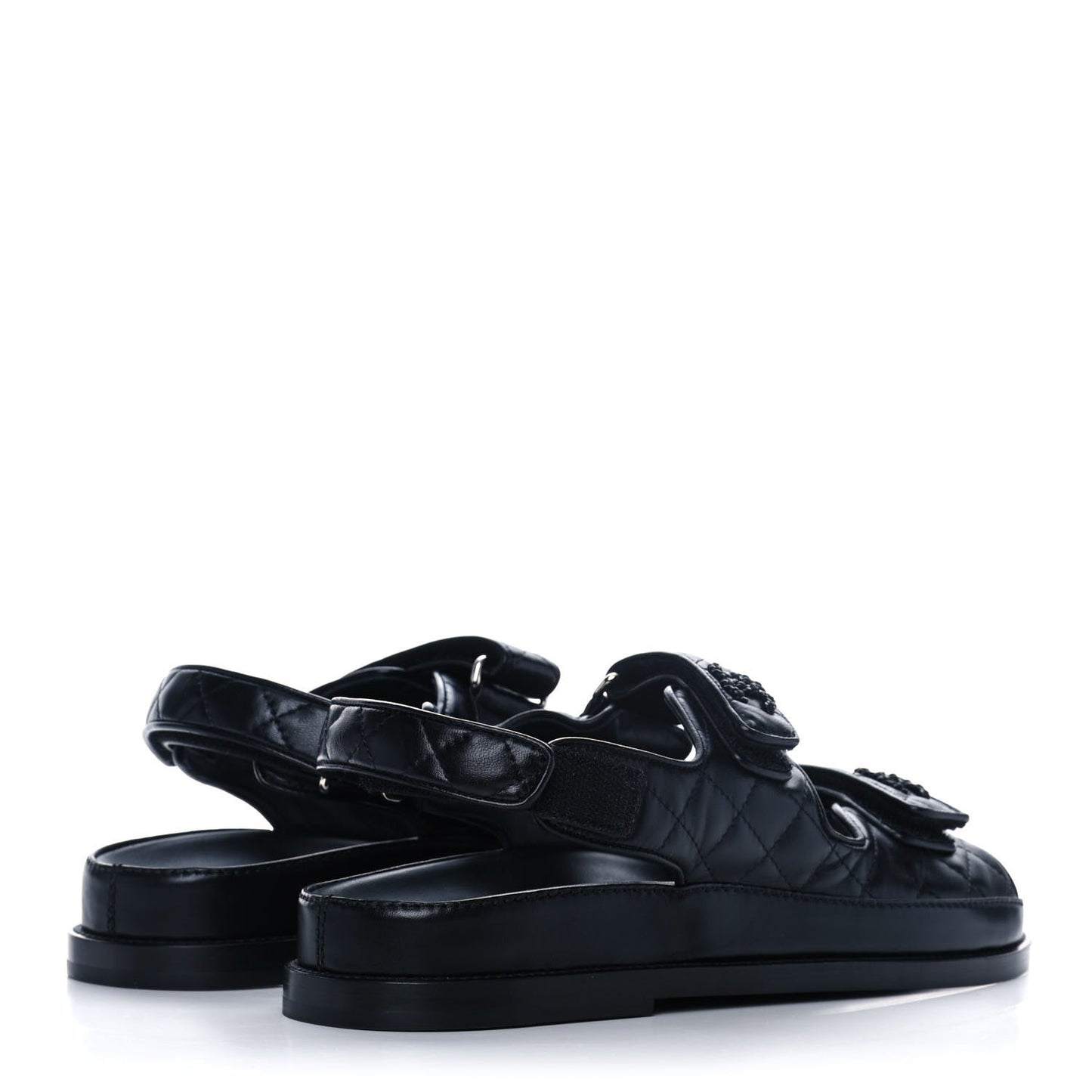 Lambskin Quilted Velcro Dad Sandals 38.5 Black