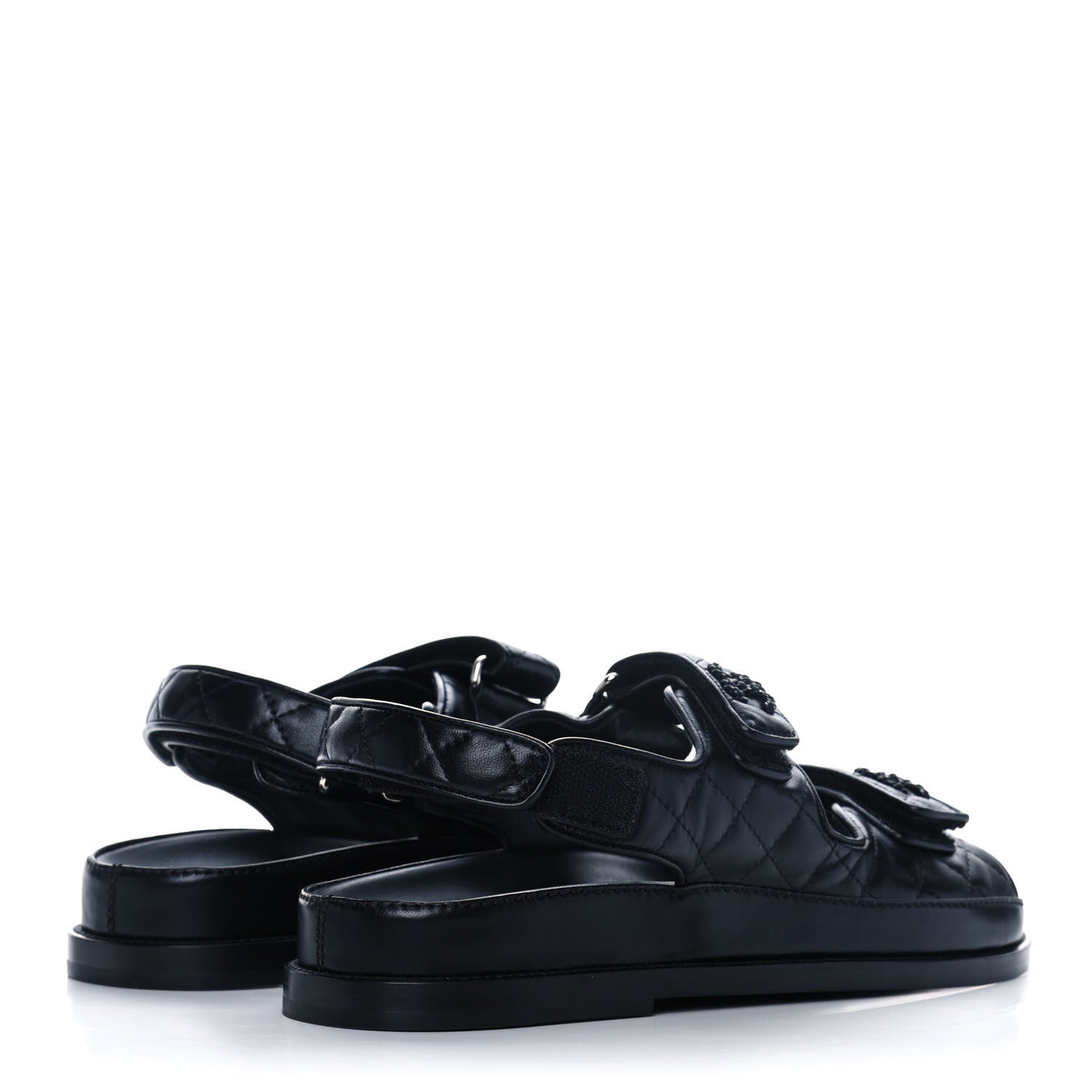Chanel Lambskin Quilted Velcro Dad Sandals 38.5 Black 4 of 9