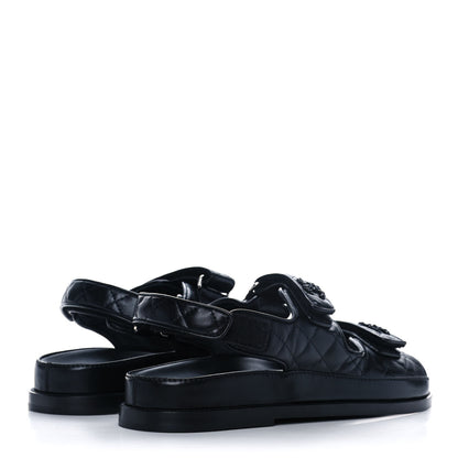 Chanel Lambskin Quilted Velcro Dad Sandals 38.5 Black 4 of 9