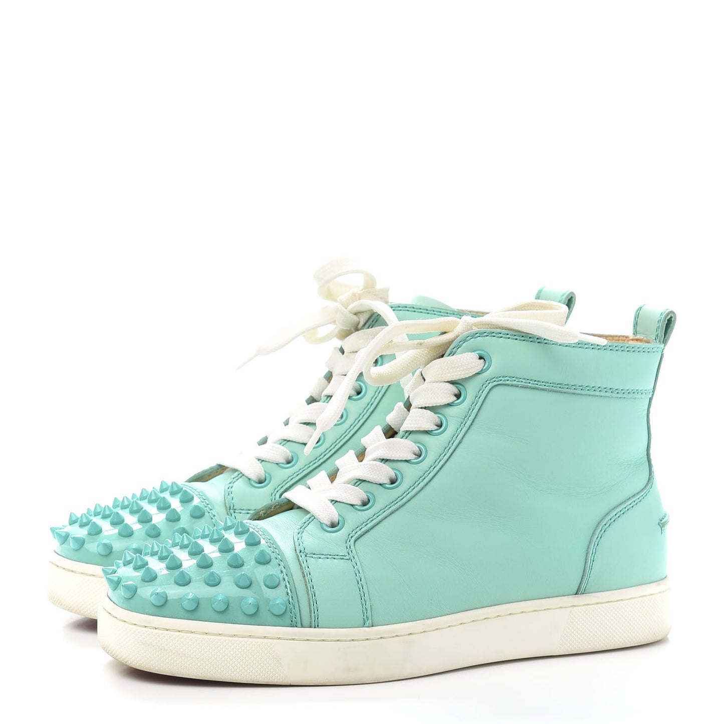 Patent Calfskin Lou Spikes Flat Sneakers 36 Aquamar