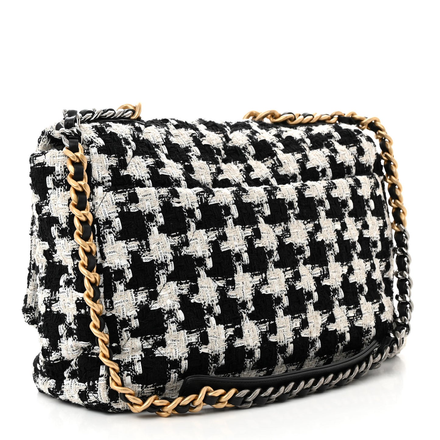Tweed Quilted Maxi Chanel 19 Flap Black Ecru White