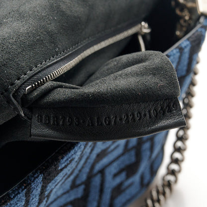 Fendi Chenille Vitello Seta FF Midi Chain Baguette Blue Black 8 of 11