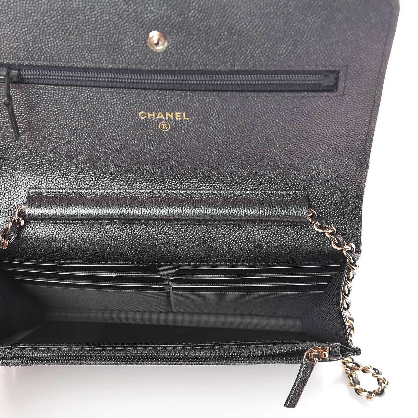 Iridescent Caviar Quilted Wallet On Chain WOC Black