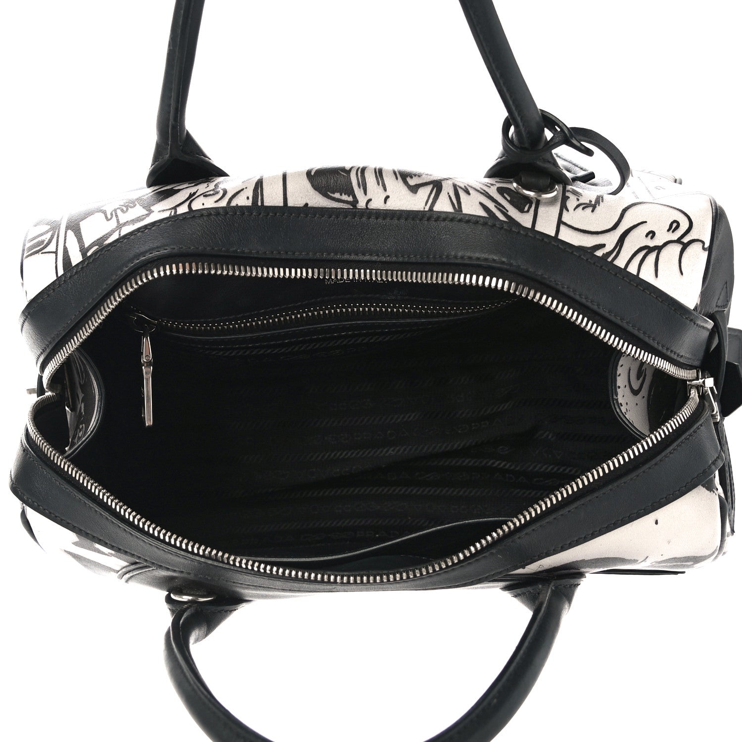 Prada Grace Lux Comic Print Bowler Bag Acciaio Mare 6 of 11
