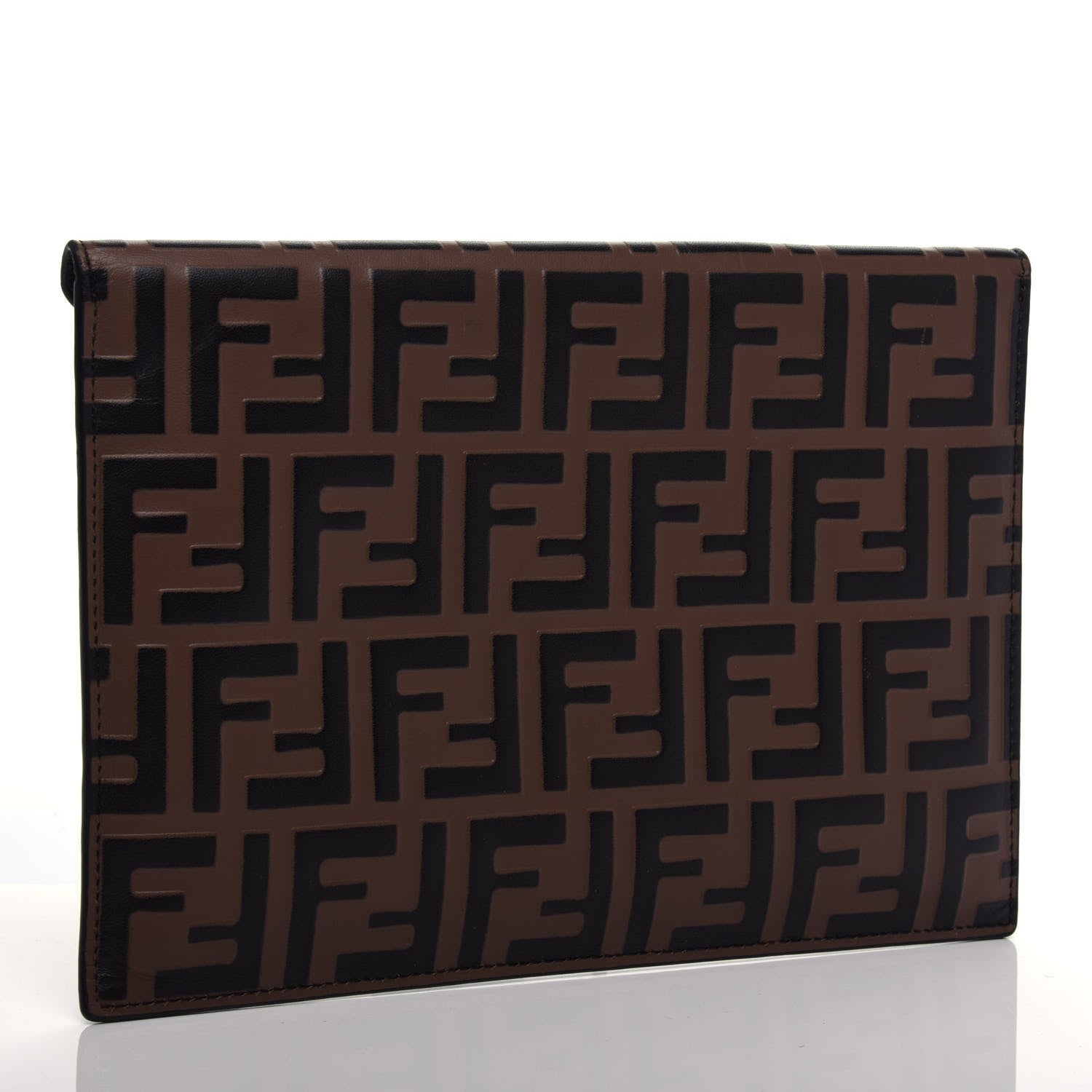 Fendi Vitello Soft F is Fendi Bi-Color FF 1974 Embossed Envelope Pouch Maya Black 3 of 7