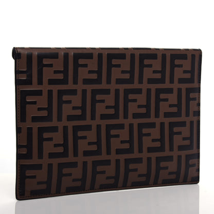 Fendi Vitello Soft F is Fendi Bi-Color FF 1974 Embossed Envelope Pouch Maya Black 3 of 7