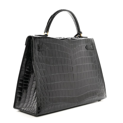 Hermes Shiny Niloticus Crocodile Kelly Sellier 32 Black 3 of 12