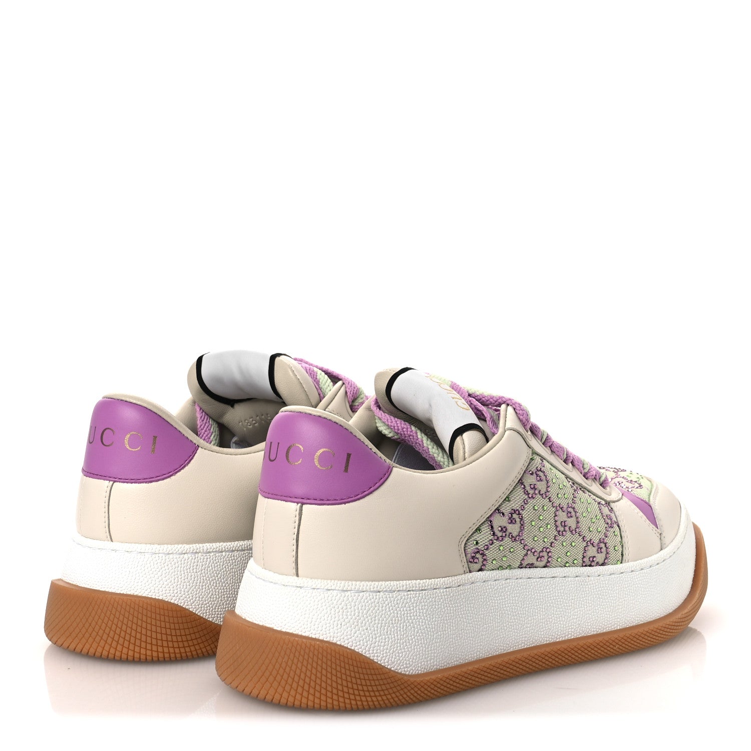 Gucci Nappa Charlotte Canvas Crystal GG Monogram Womens Screener 50mm Sneakers 37.5 Off White 5 of 11