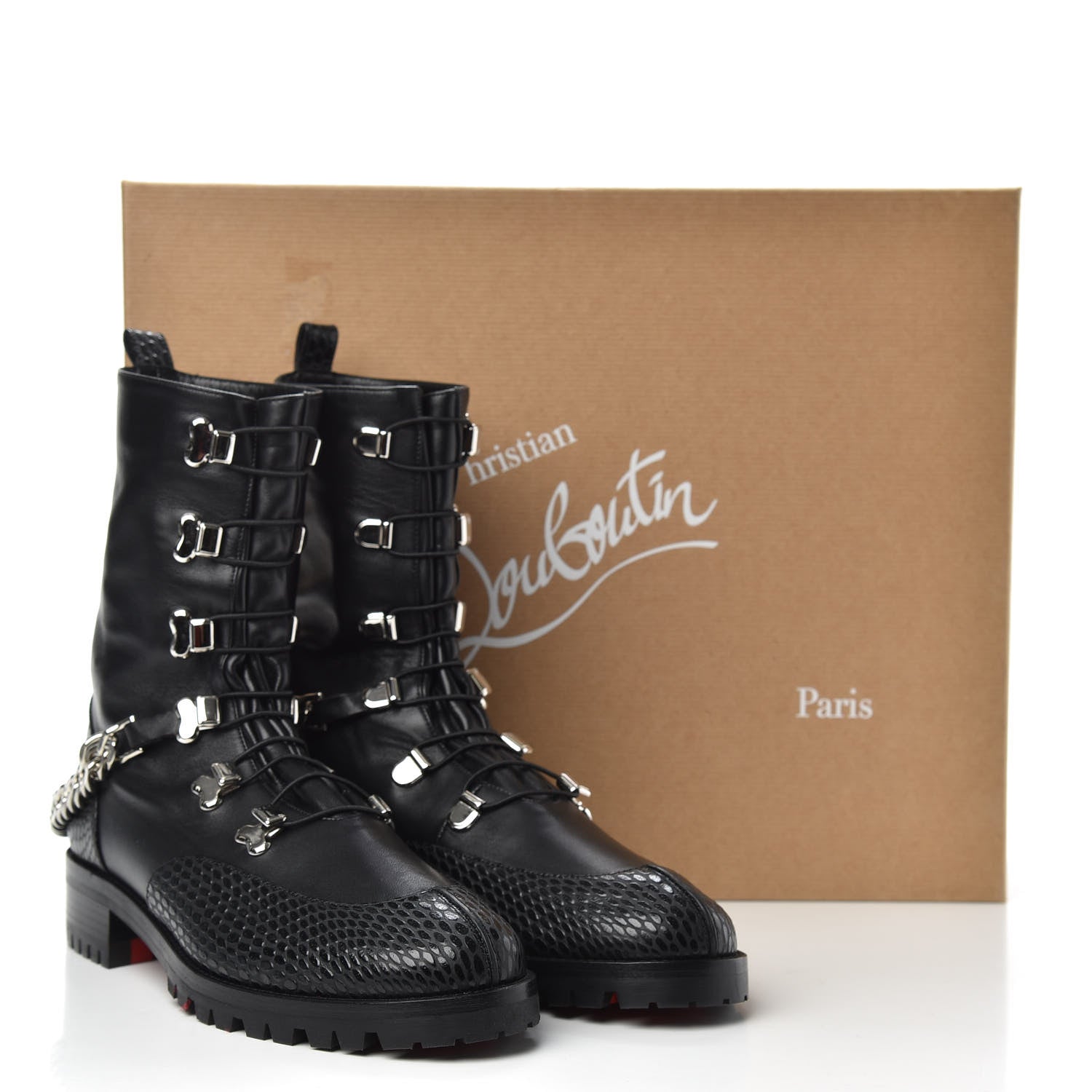 Christian Louboutin Calfskin Horse Guarda Flat Boots 38 Black Silver 8 of 8