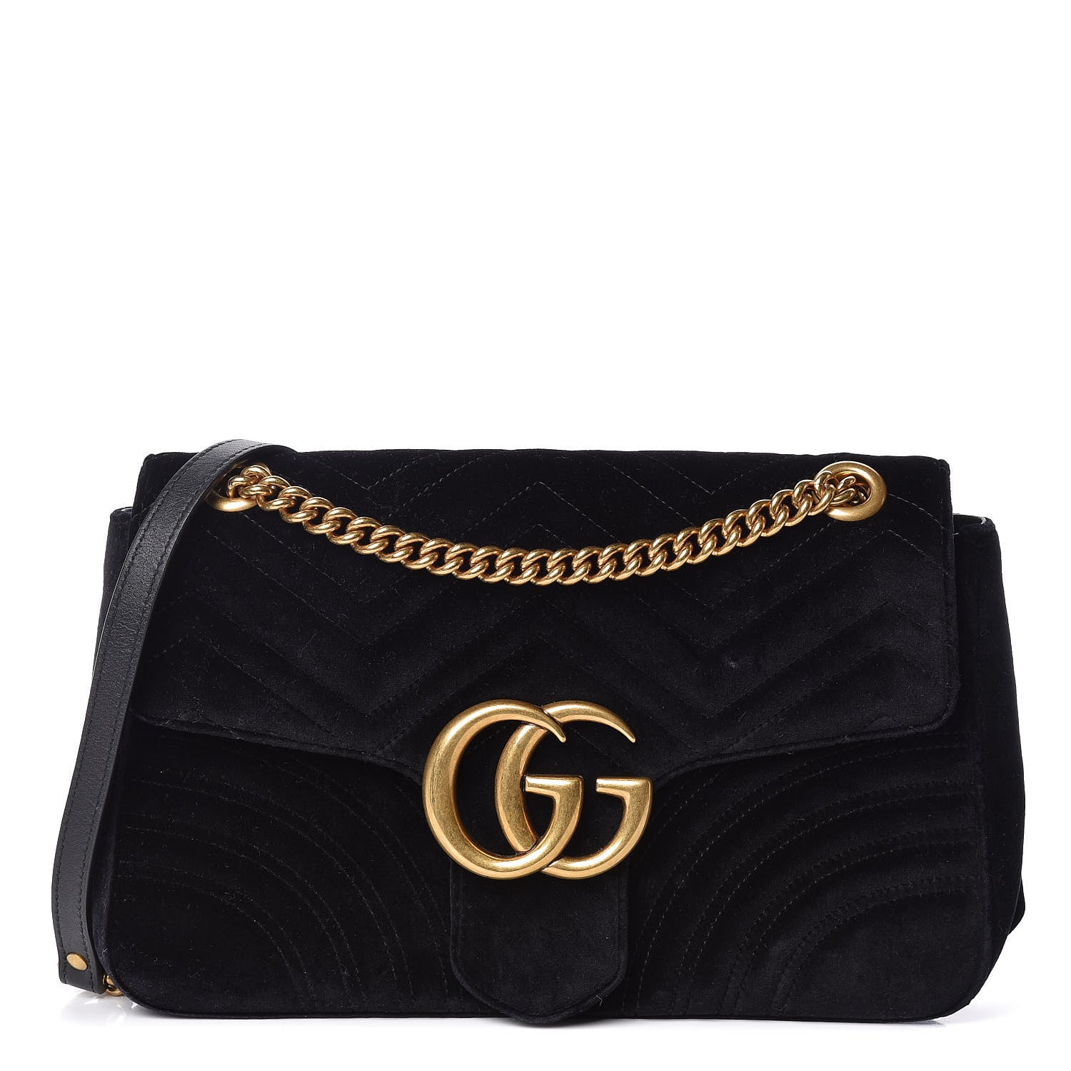 Gucci Velvet Matelasse Medium GG Marmont Shoulder Bag Black 1 of 11