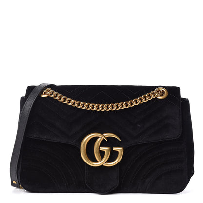 Gucci Velvet Matelasse Medium GG Marmont Shoulder Bag Black 1 of 11