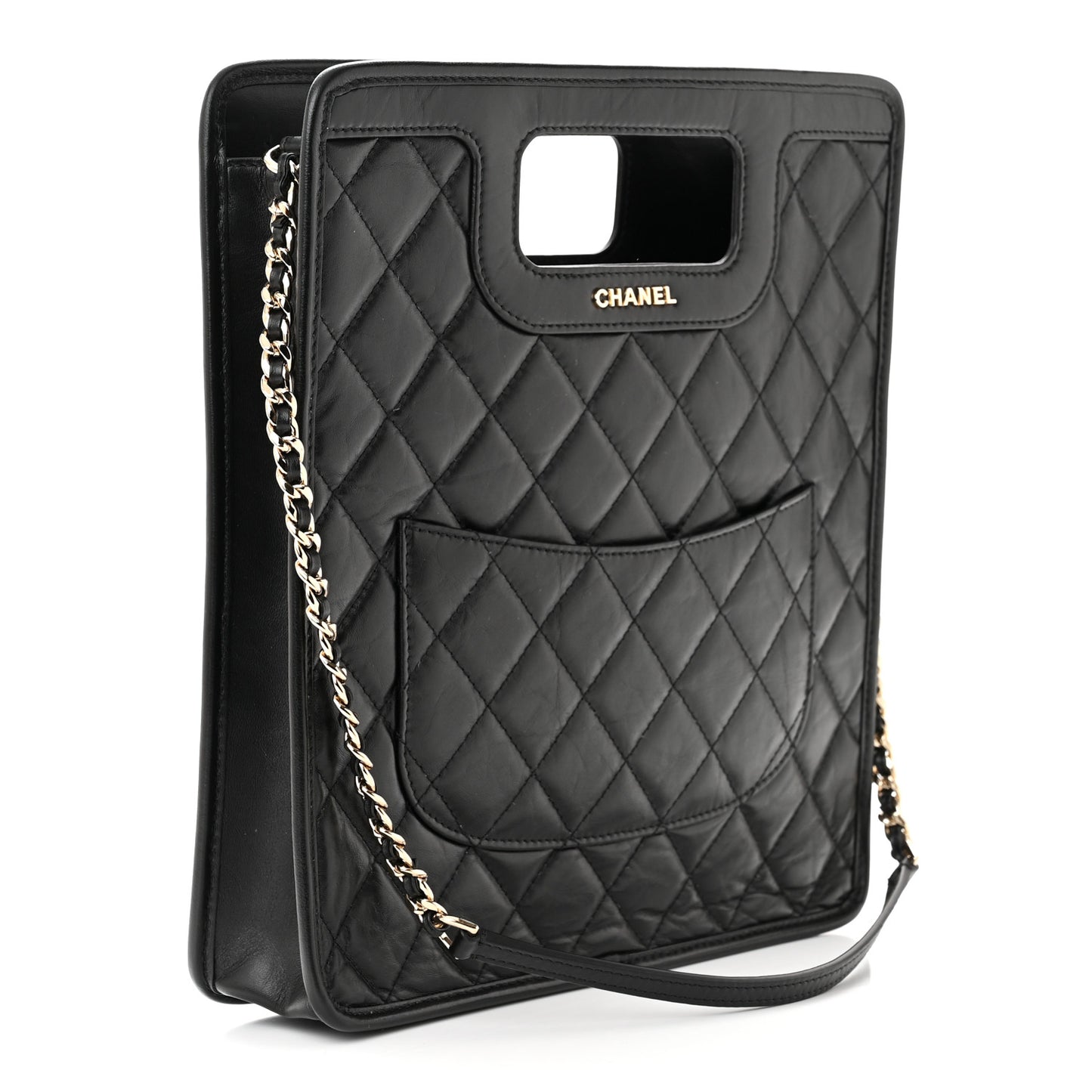 Aged Calfskin Small Charms Shopping Bag Black