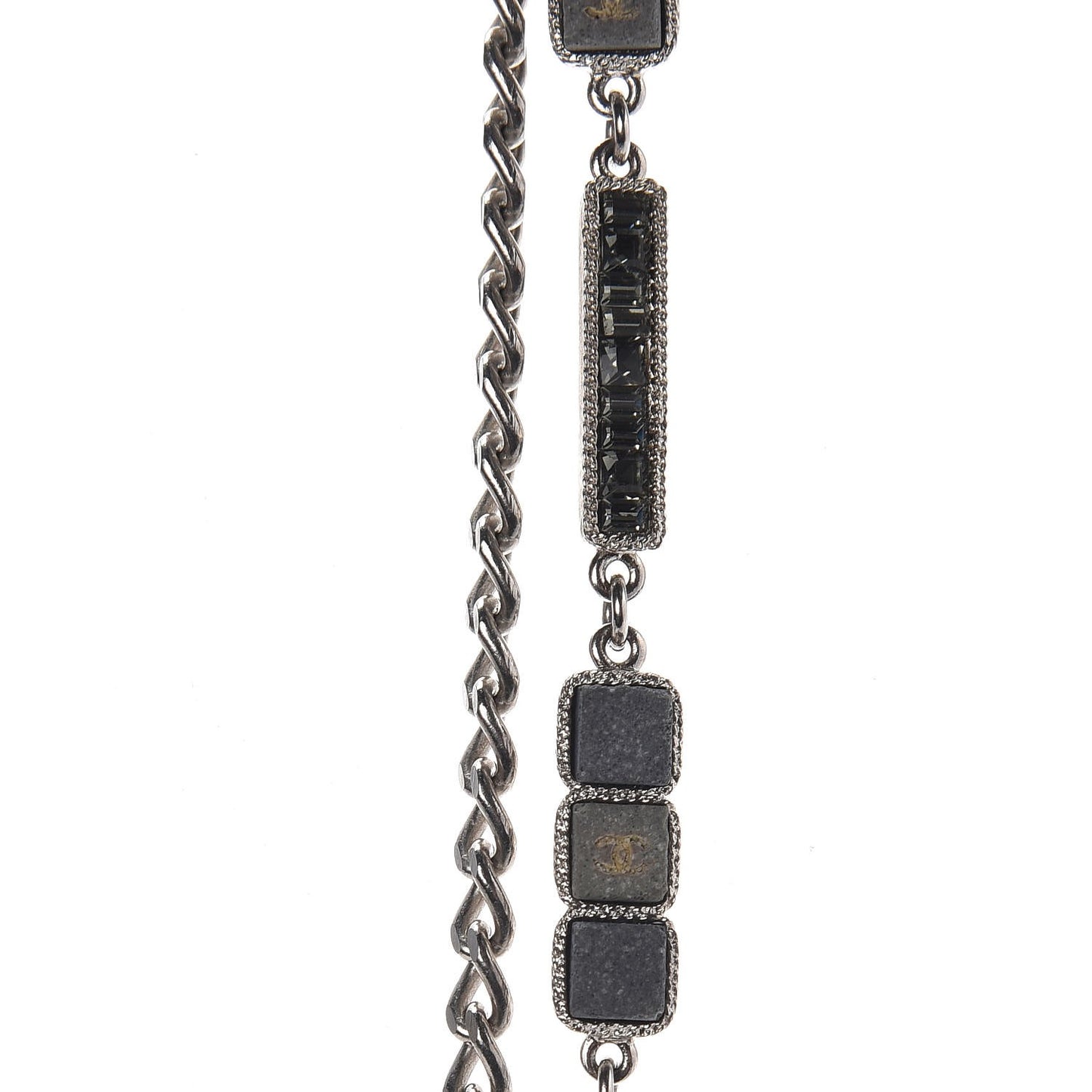 Crystal Baguette Stone Multi Strand Necklace Silver