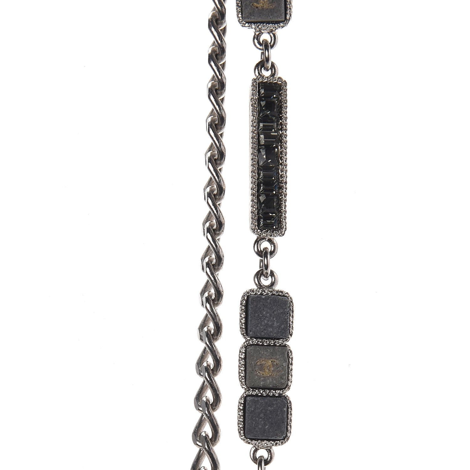 Chanel Crystal Baguette Stone Multi Strand Necklace Silver 3 of 7