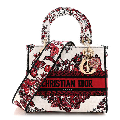 Christian Dior Canvas Le Coeur En Fleurs Embroidered Medium Lady D-Lite White Multicolor 1 of 12