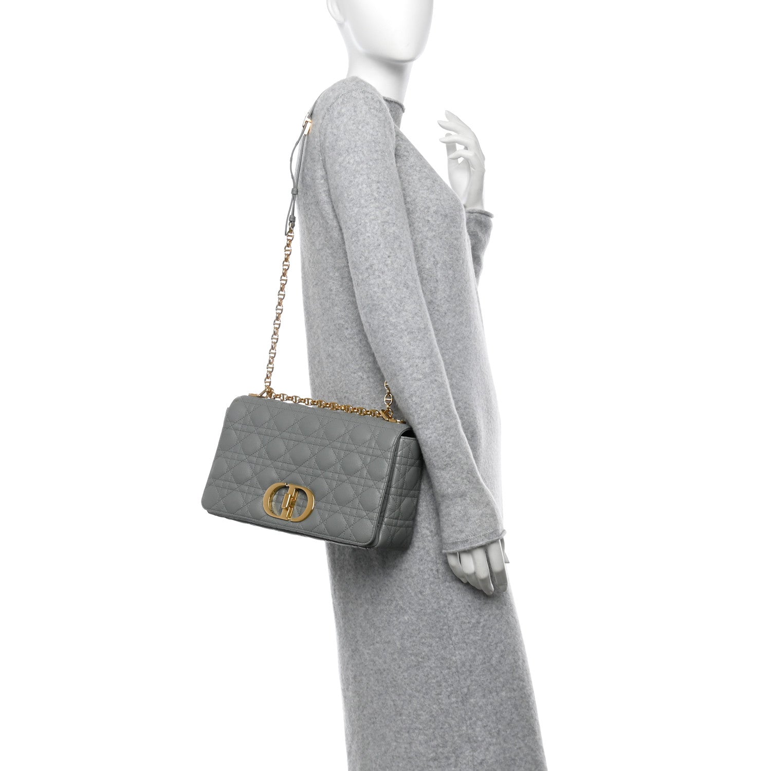 Christian Dior Grained Calfskin Cannage Large Caro Bag Grey Stone 2 of 11