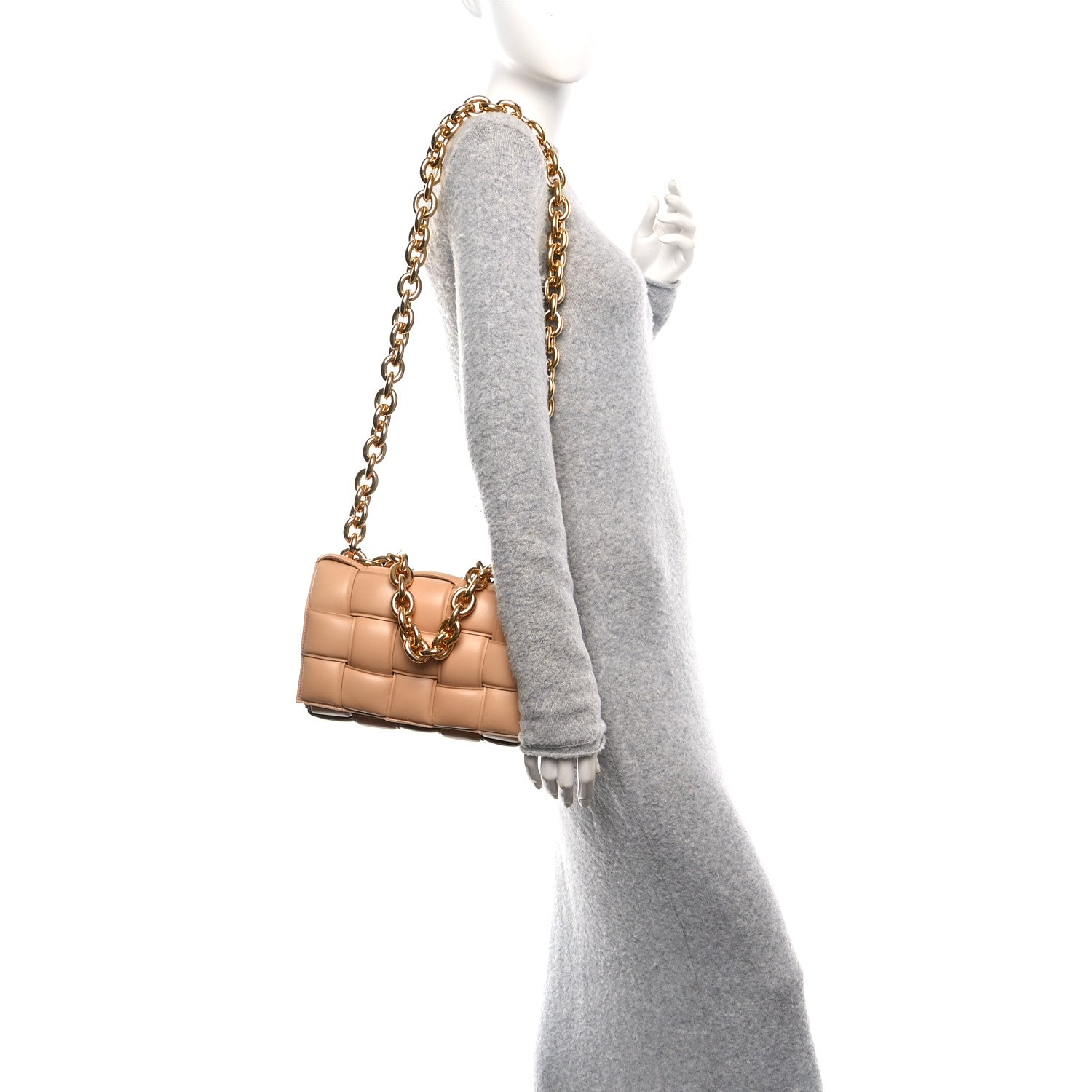Bottega Veneta Lambskin Maxi Intreccio Padded Chain Cassette Crossbody Bag Almond 2 of 9