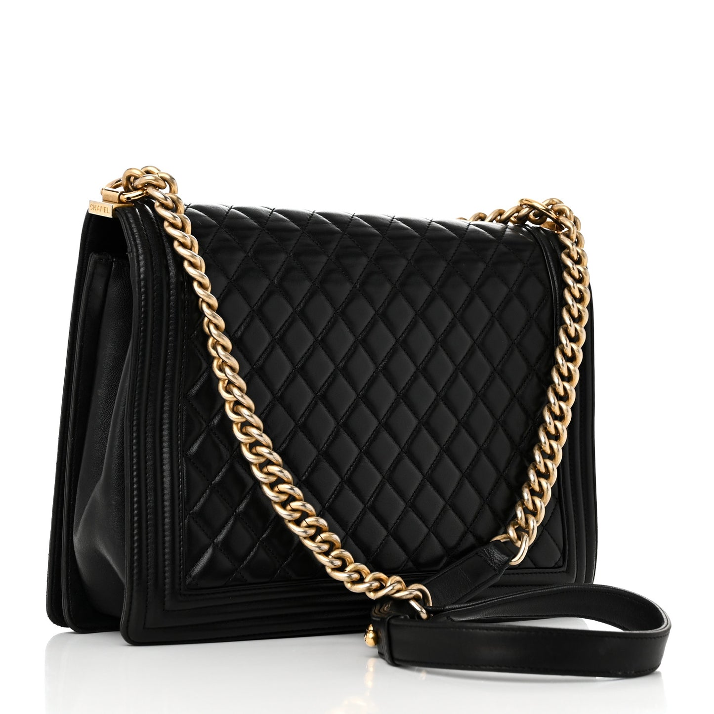 Lambskin Quilted Large Boy Flap Black