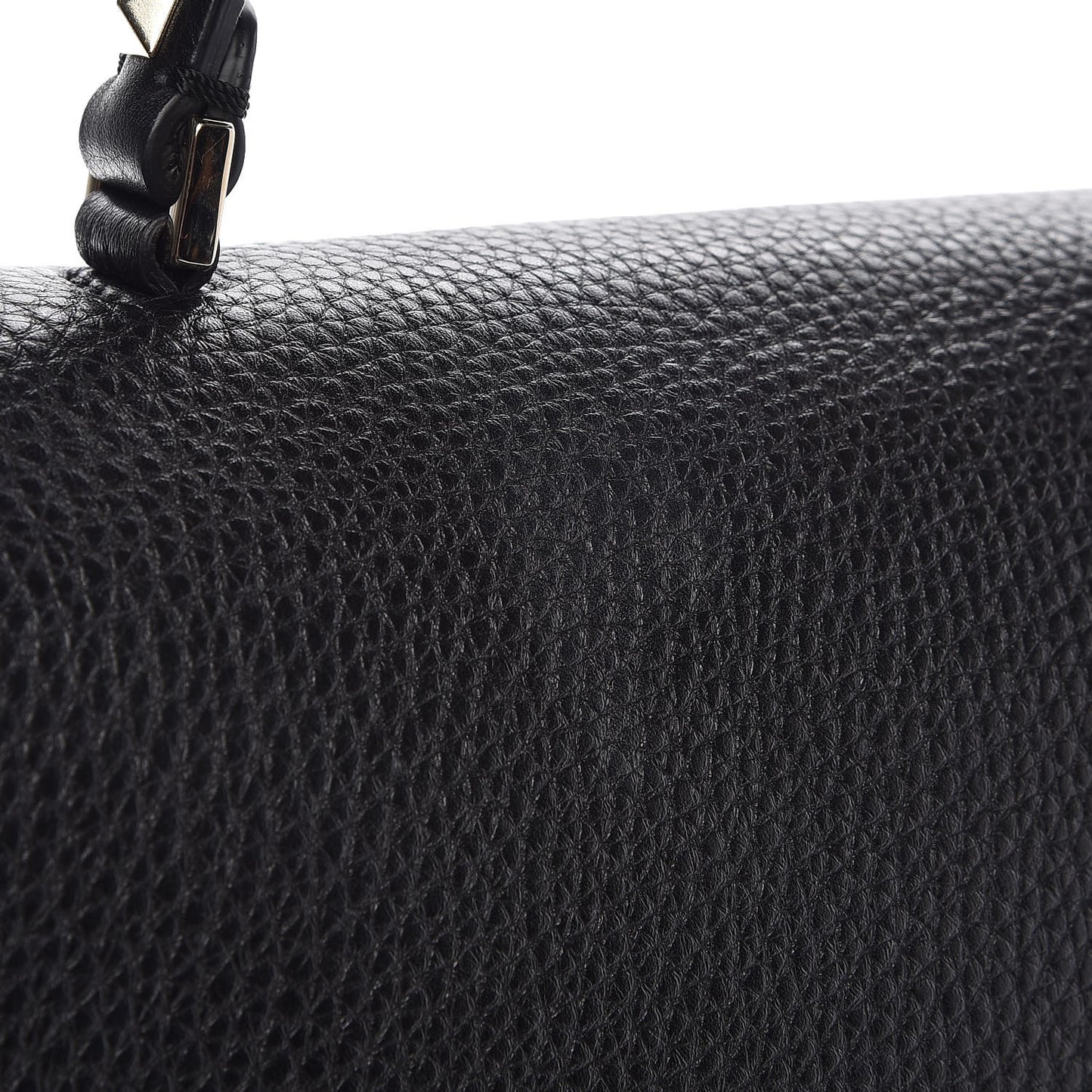 Grained Calfskin Rockstud Top Handle Flap Shoulder Bag Black