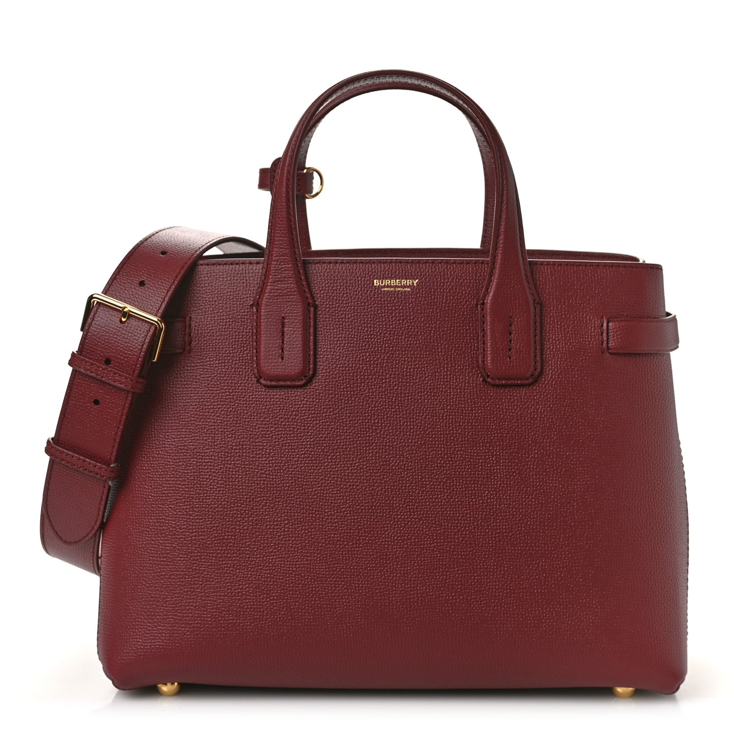 Grainy Calfskin House Check Small Banner Tote Mahogany Red