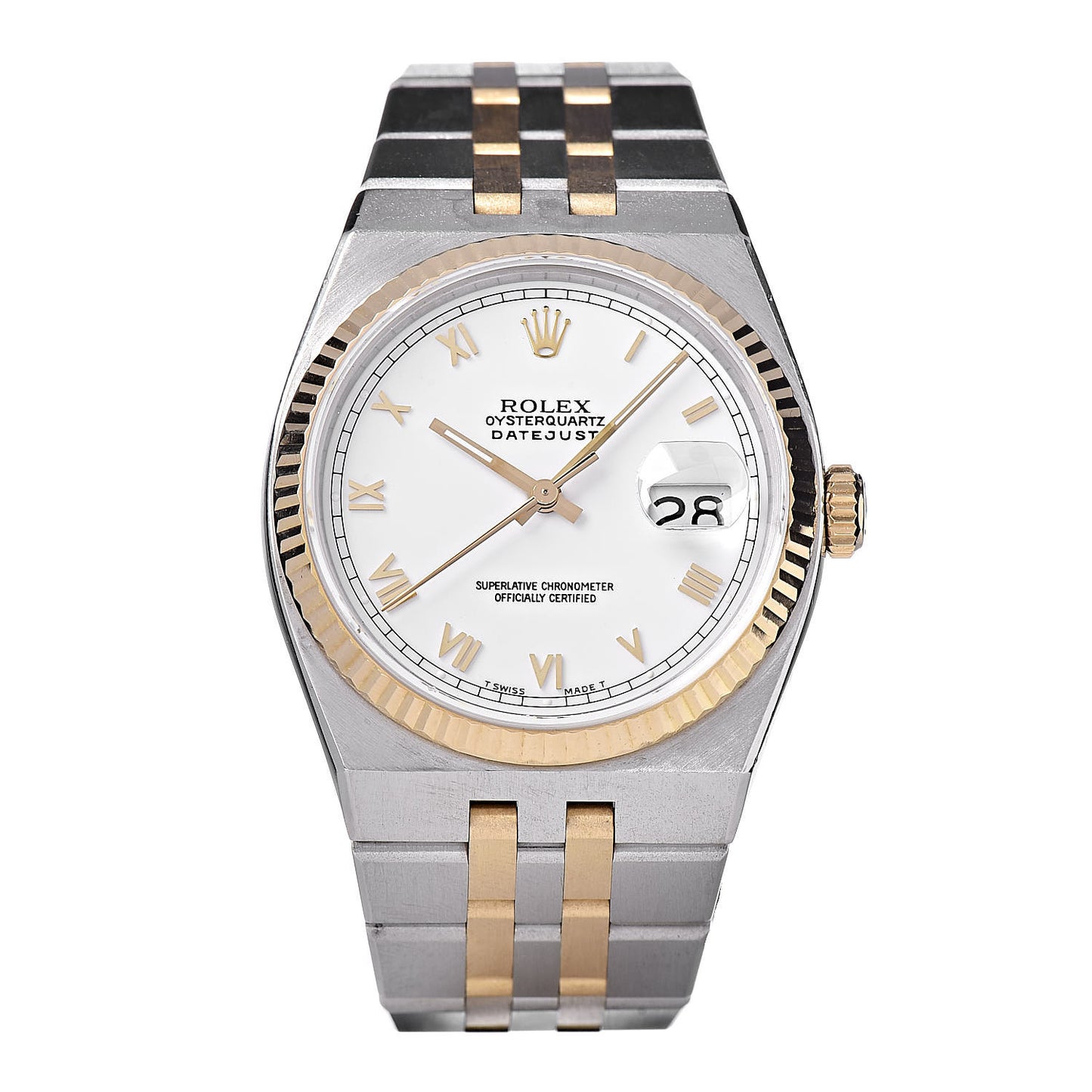 Stainless Steel 18K Yellow Gold 36mm OysterQuartz Datejust Watch White Roman 17013