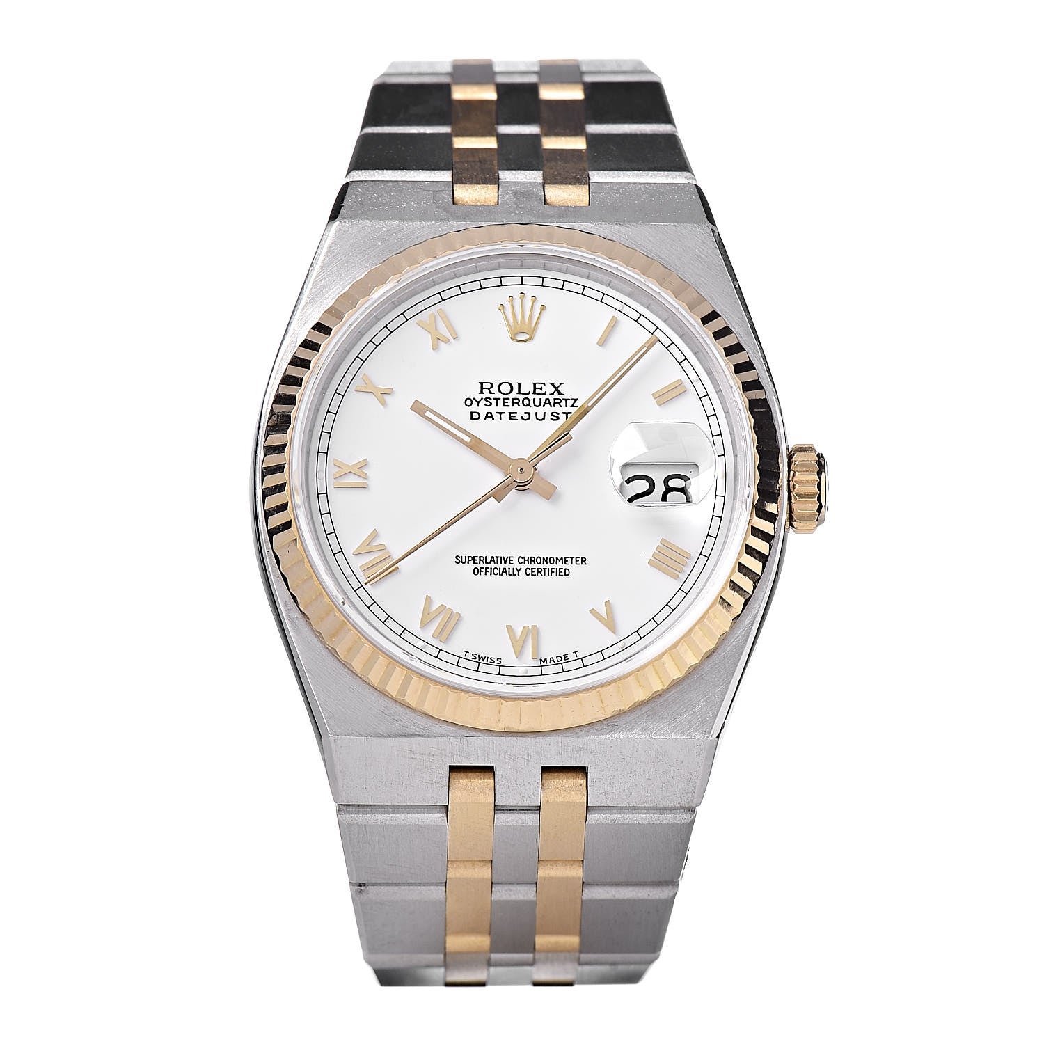 Rolex Stainless Steel 18K Yellow Gold 36mm OysterQuartz Datejust Watch White Roman 17013 1 of 7