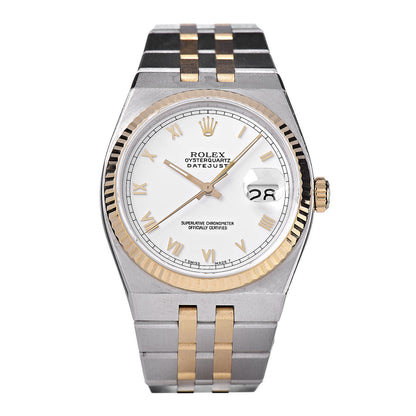 Rolex Stainless Steel 18K Yellow Gold 36mm OysterQuartz Datejust Watch White Roman 17013 1 of 7