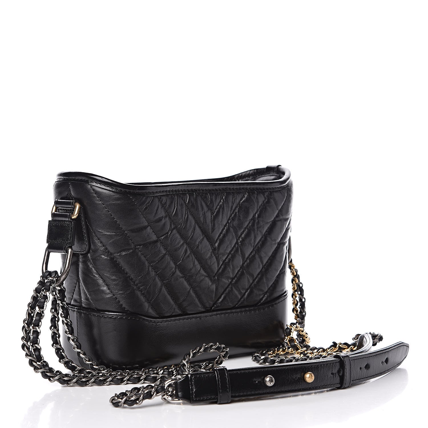 Chanel Aged Calfskin Chevron Quilted Small Gabrielle Hobo Black 3 of 10