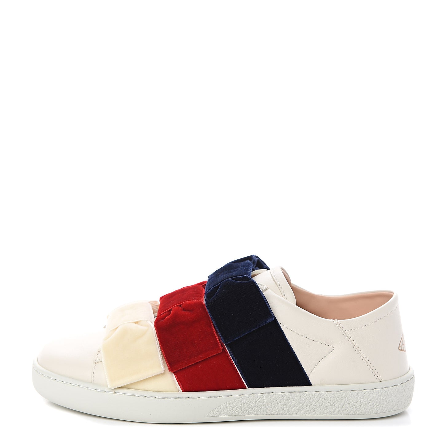 Calfskin Velvet Womens Bow Ace Sneakers 36 White