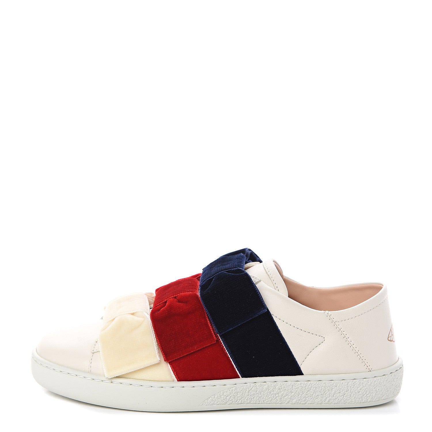 Gucci Calfskin Velvet Womens Bow Ace Sneakers 36 White 1 of 10