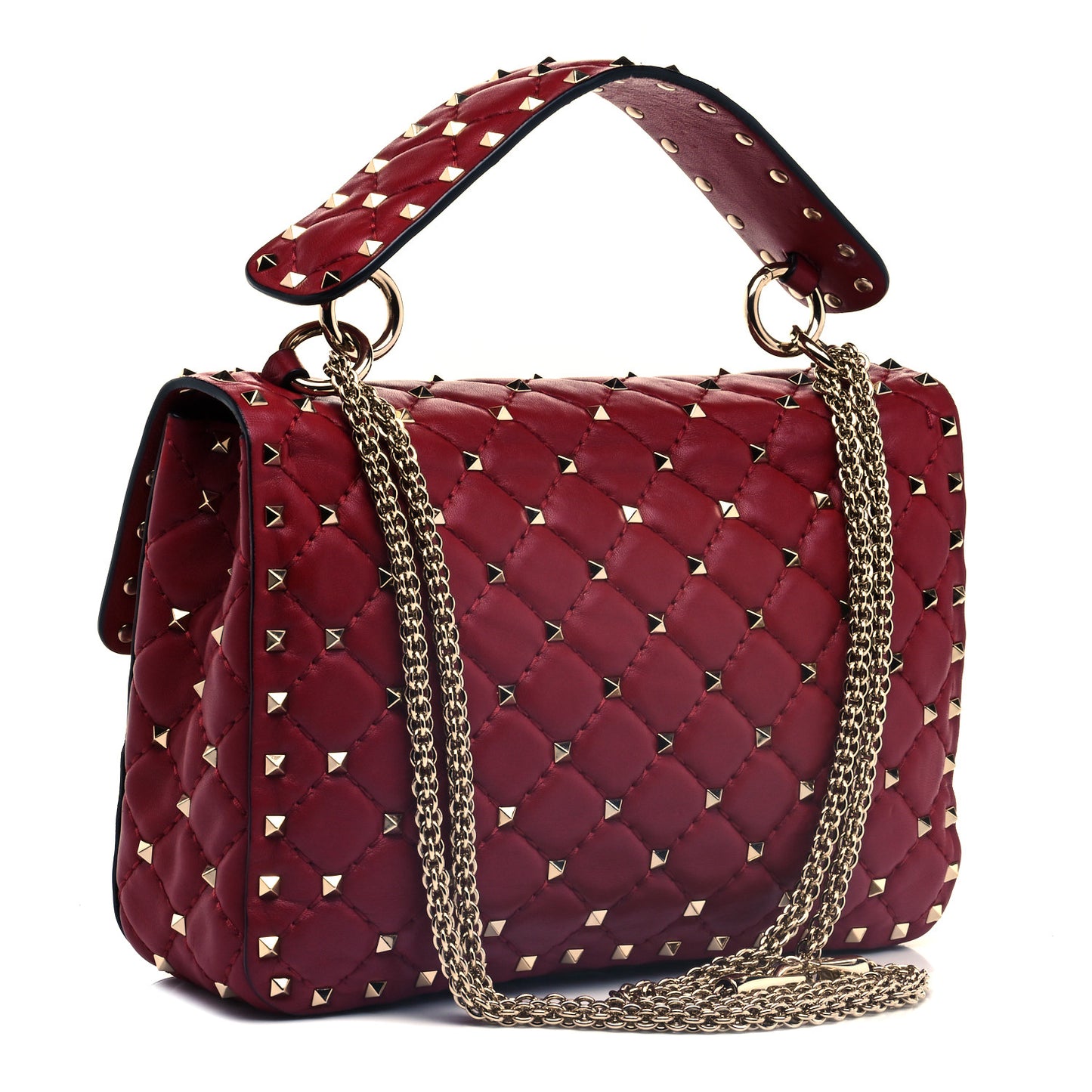 Nappa Medium Rockstud Spike Shoulder Bag Rubino