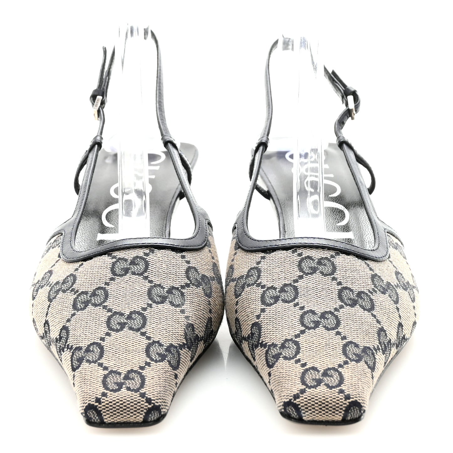 GG Monogram Malaga Kid Square G 35mm Slingback Pumps 39 Beige Blue