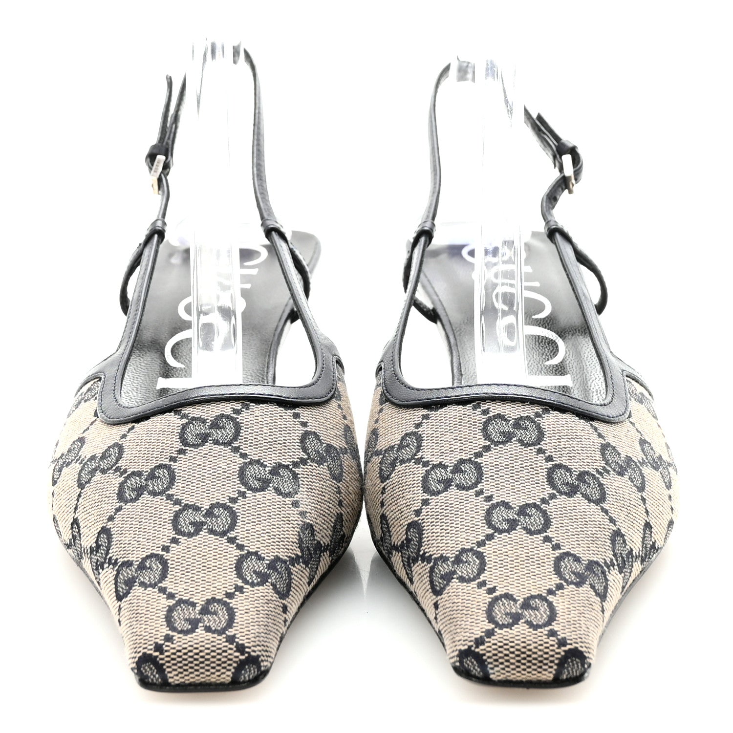 Gucci GG Monogram Malaga Kid Square G 35mm Slingback Pumps 39 Beige Blue 3 of 9