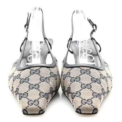 Gucci GG Monogram Malaga Kid Square G 35mm Slingback Pumps 39 Beige Blue 3 of 9