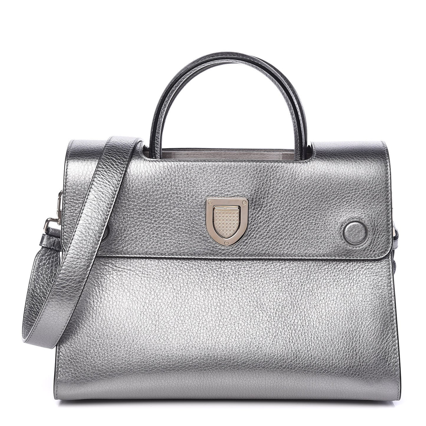 Metallic Grained Calfskin Medium Diorever Flap Silver