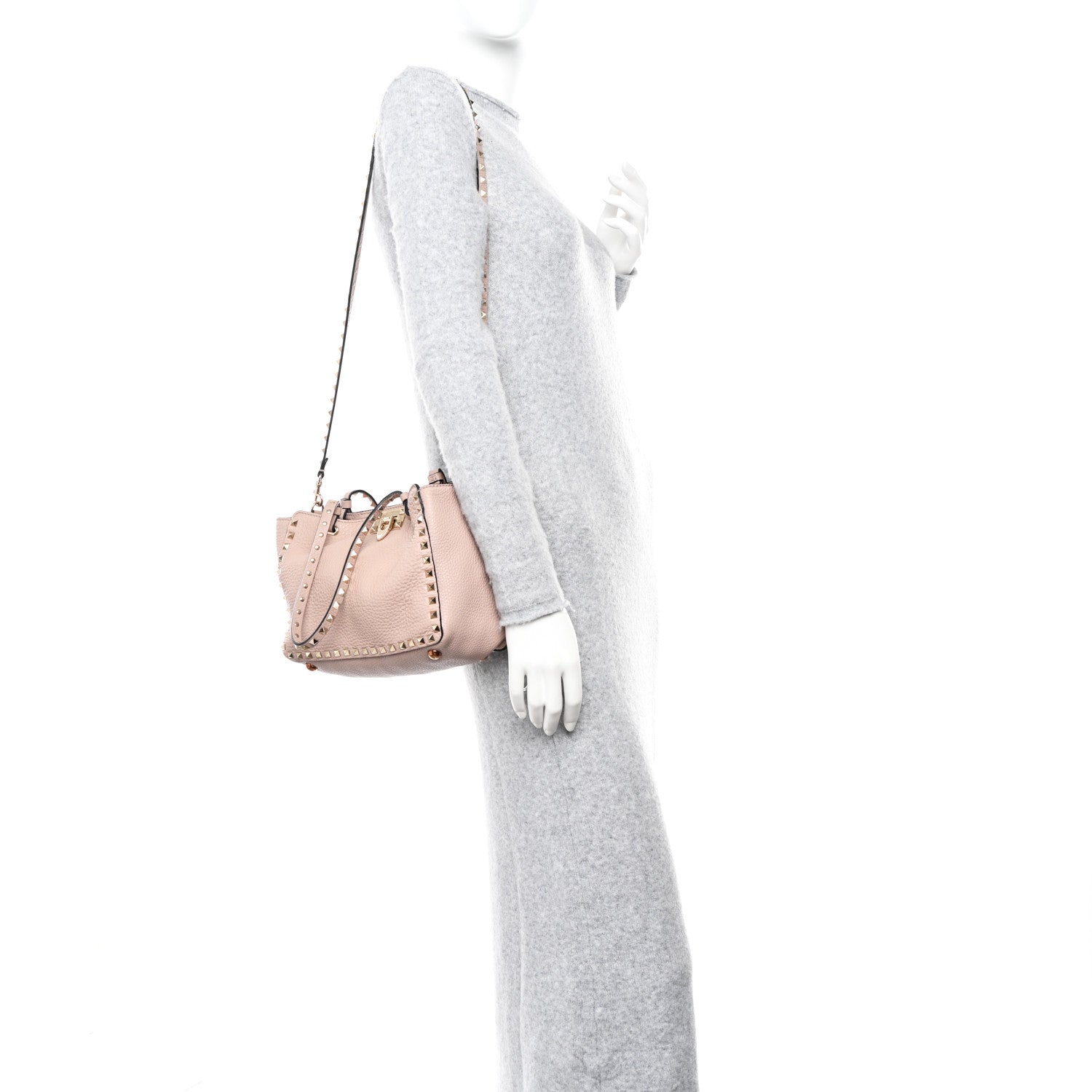 Valentino Garavani Grained Calfskin Small Rockstud Tote Poudre 2 of 10